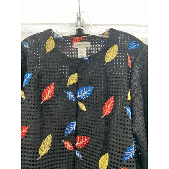 Draper's & Damon's Sheer Leaf Print Blazer Black/Multi Embroidered Size Large - Picture 2 of 7